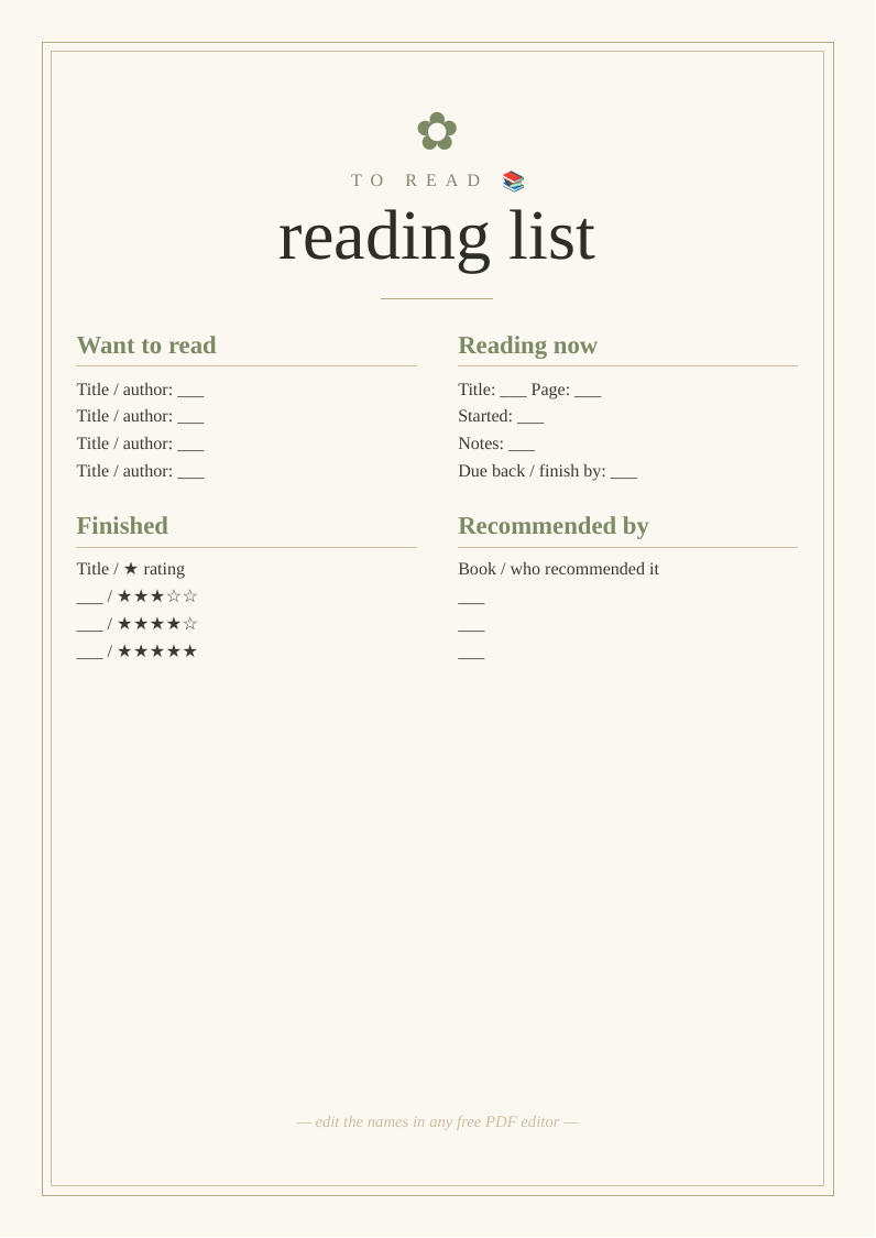 Reading list template