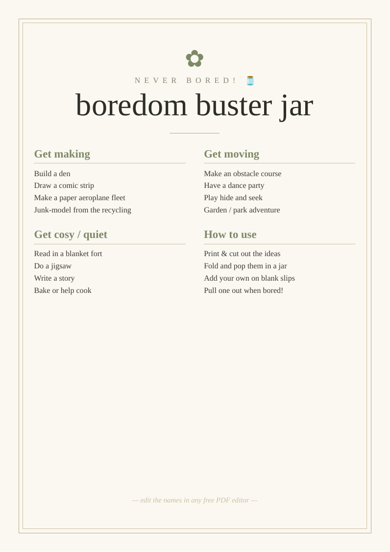 'I'm bored' jar ideas