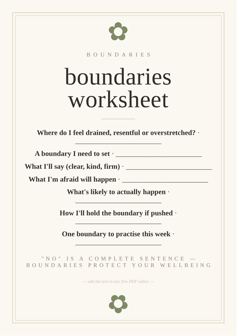 Personal boundaries worksheet