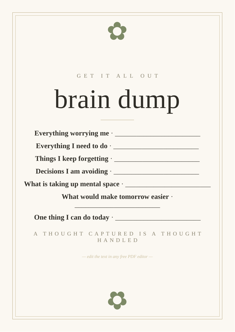 Brain dump worksheet