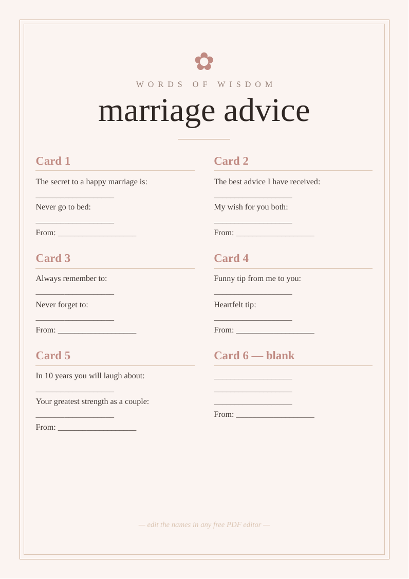 Marriage advice cards