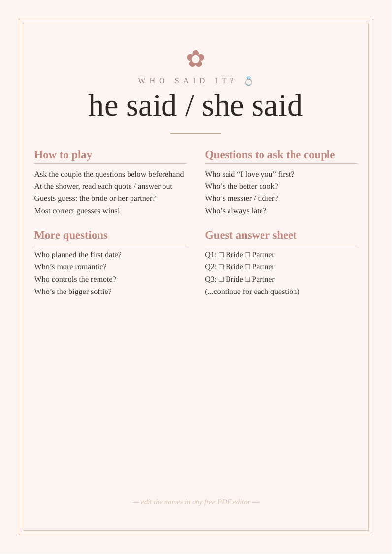 "He said / she said" game