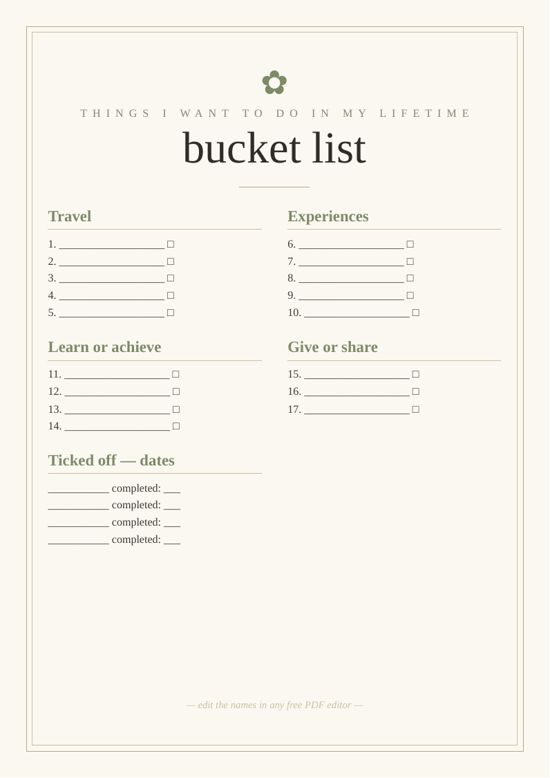 Bucket list