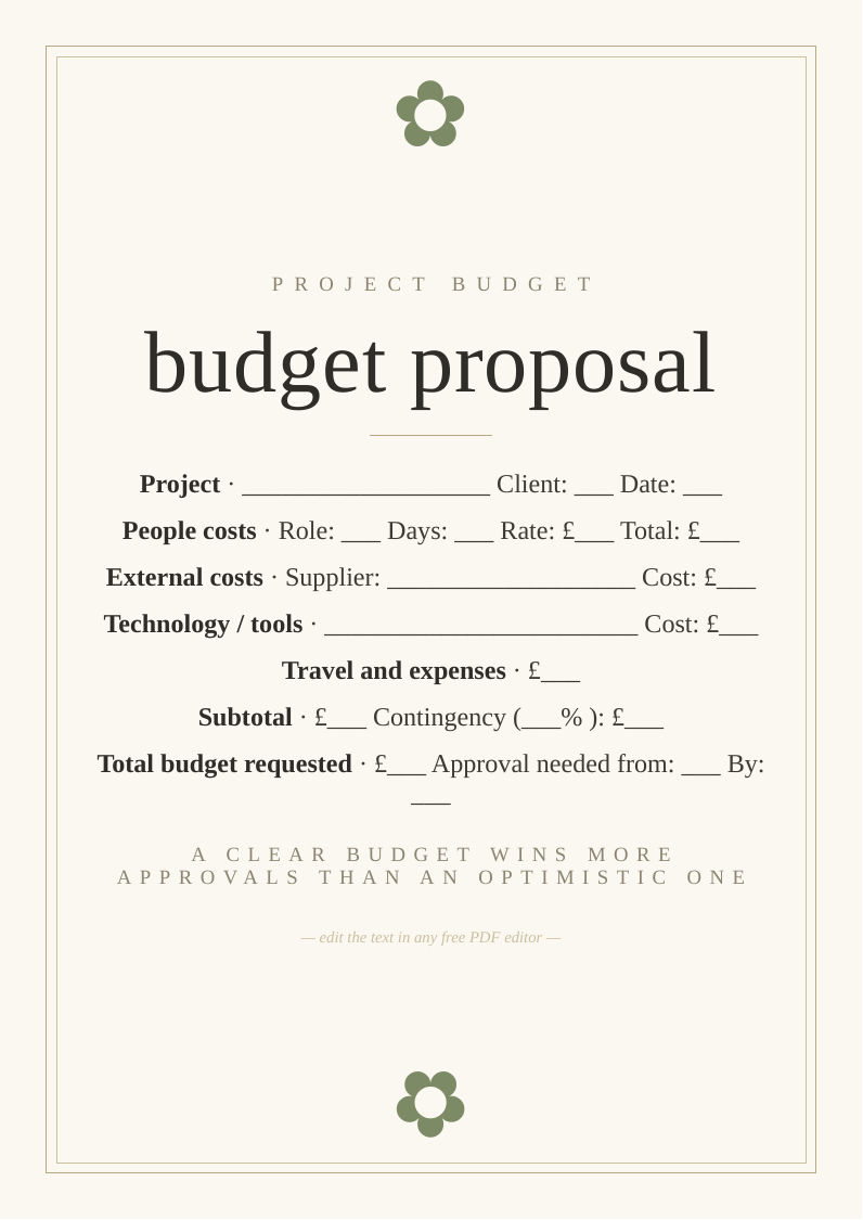 Project budget proposal template