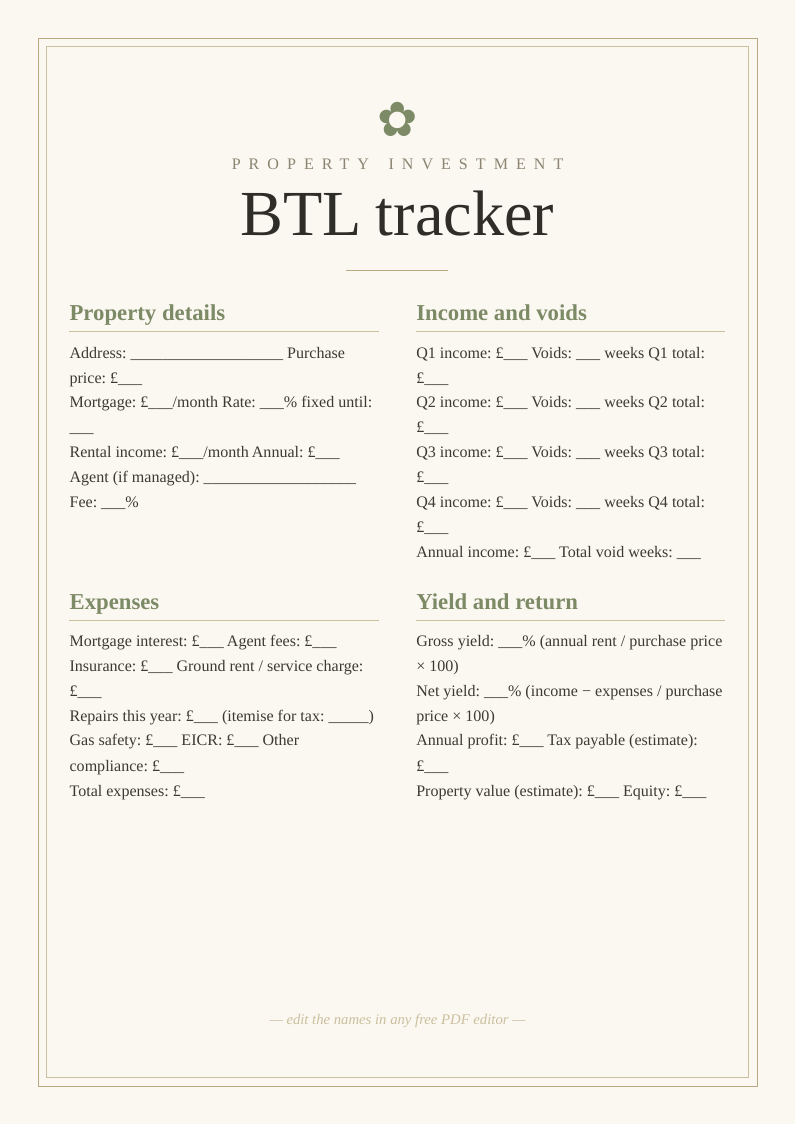 Buy-to-let property tracker