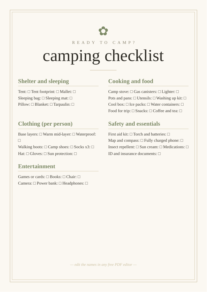 Camping checklist