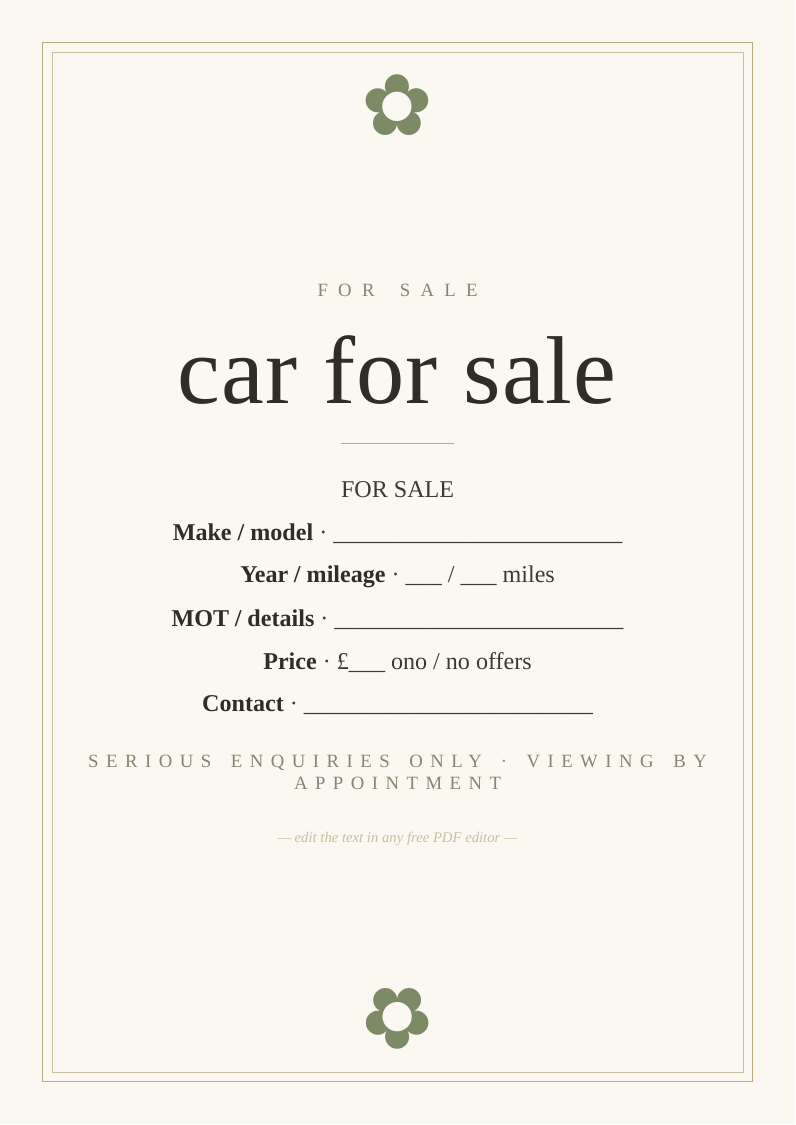 Car for sale window sign