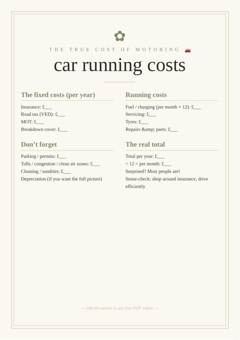 Car running costs tracker