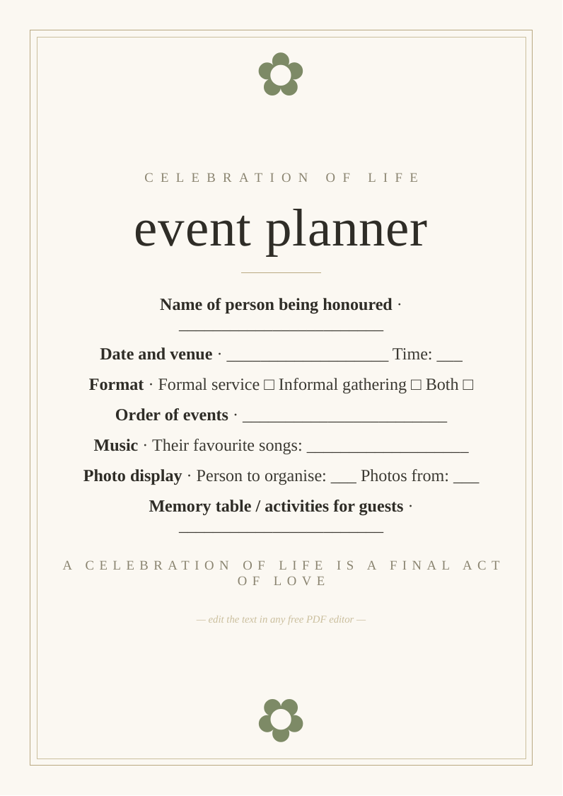Celebration of life event planner