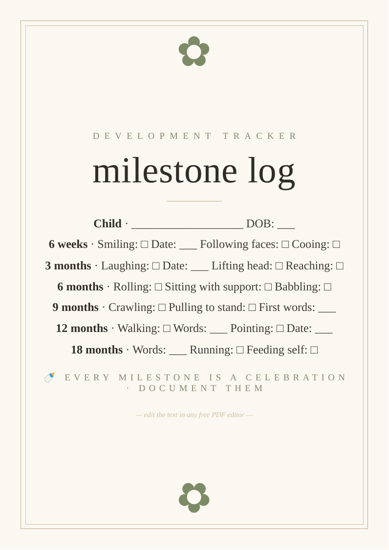 Child development milestone tracker