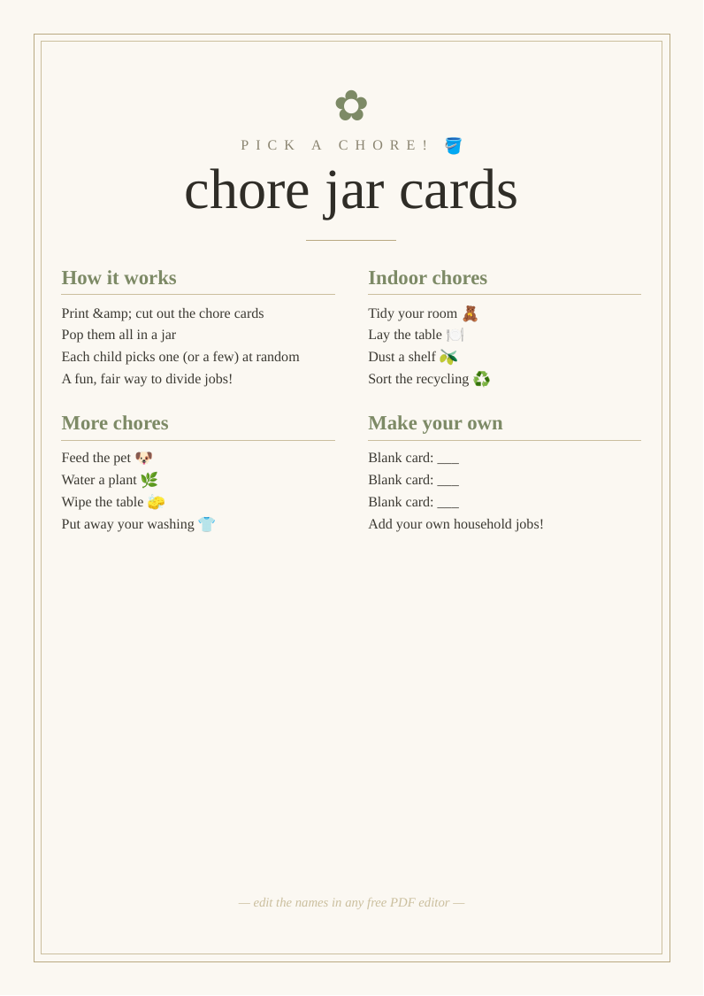 Chore jar cards