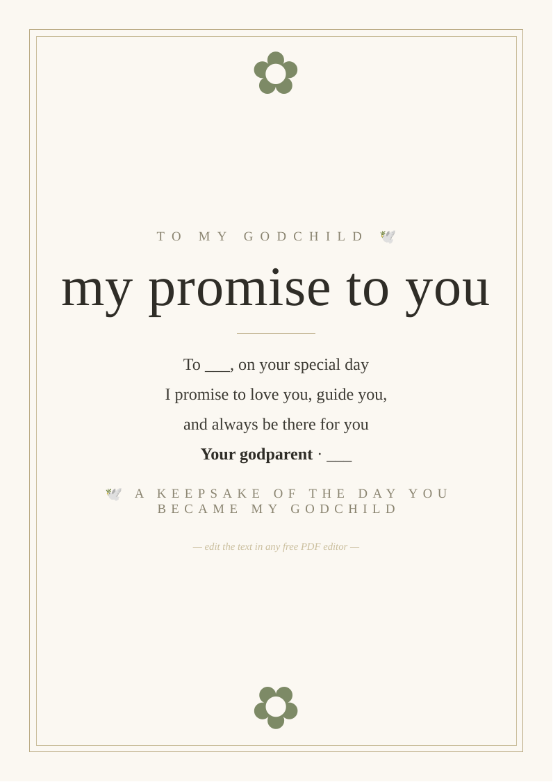 Godparent promise keepsake