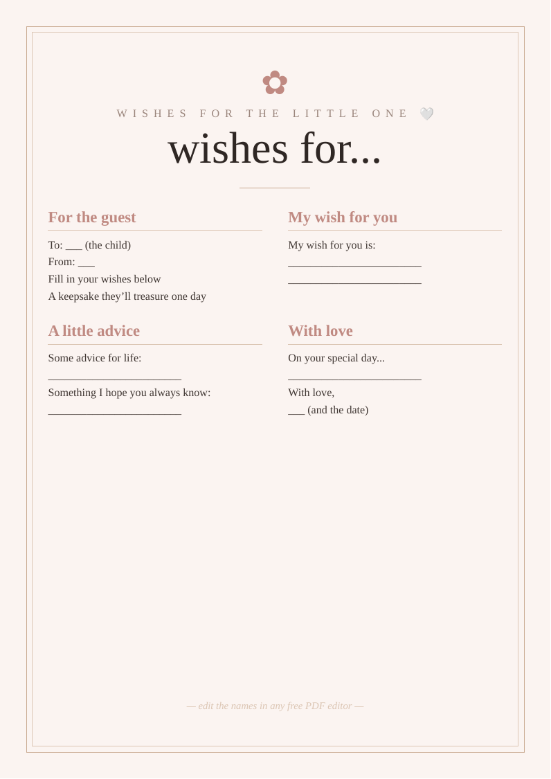 Guest wishes cards