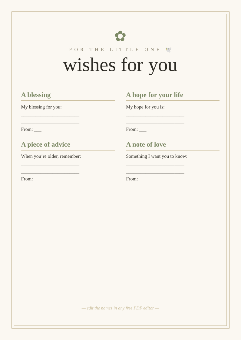 Christening wishes keepsake cards