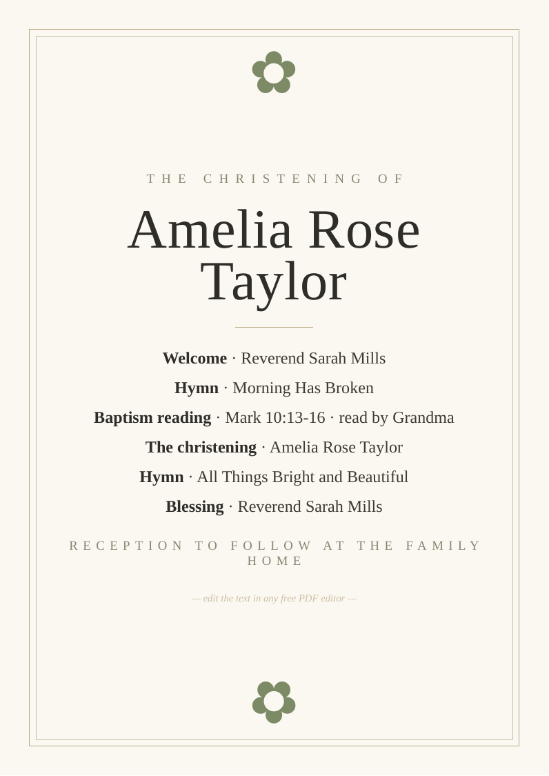 Christening order of service