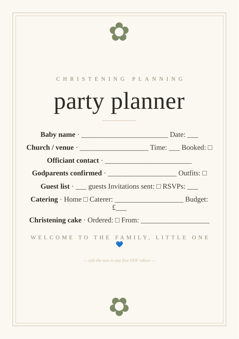 Christening party planner