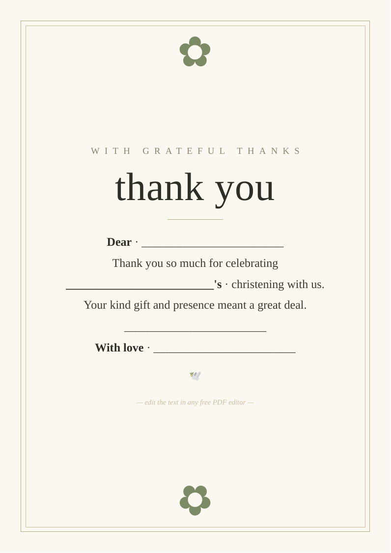 Christening thank you card