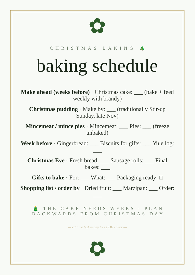 Christmas baking planner
