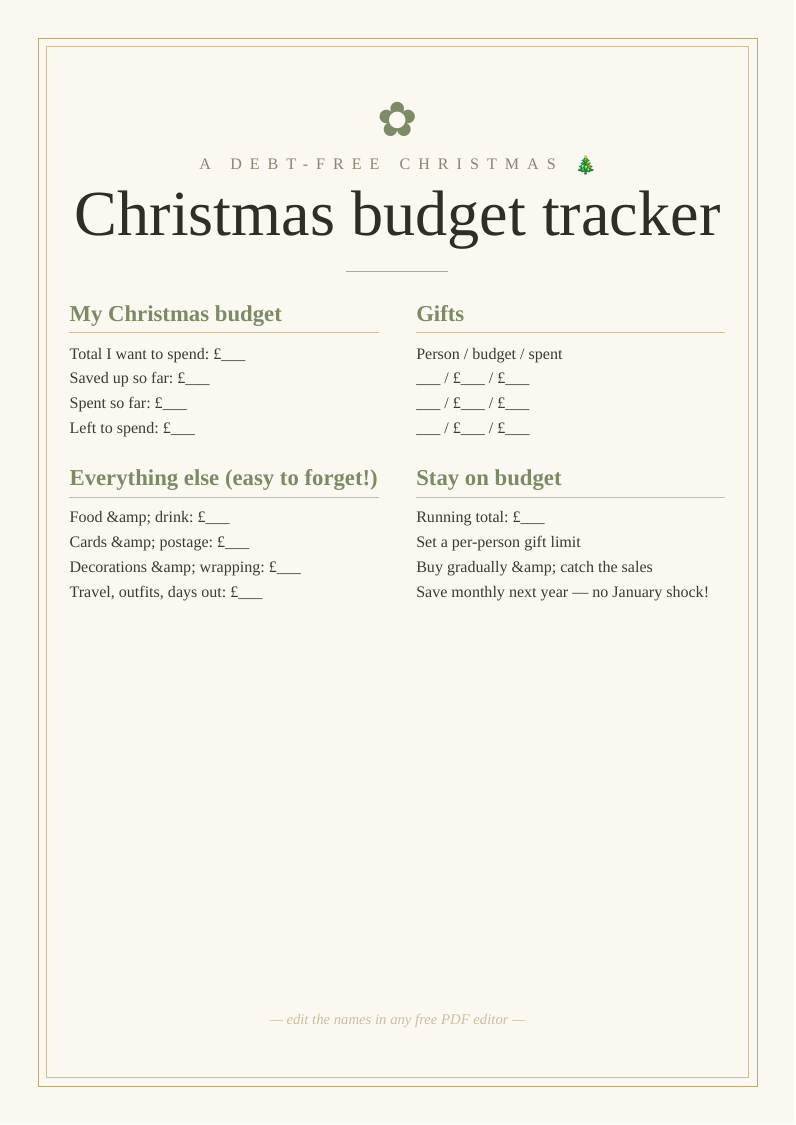 Christmas budget tracker