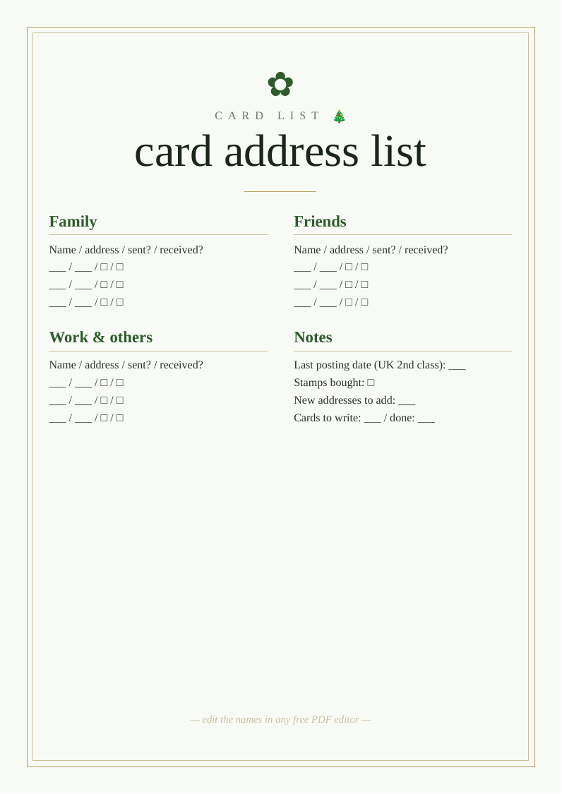 Christmas card address list