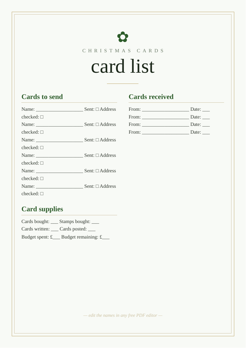 Christmas card list
