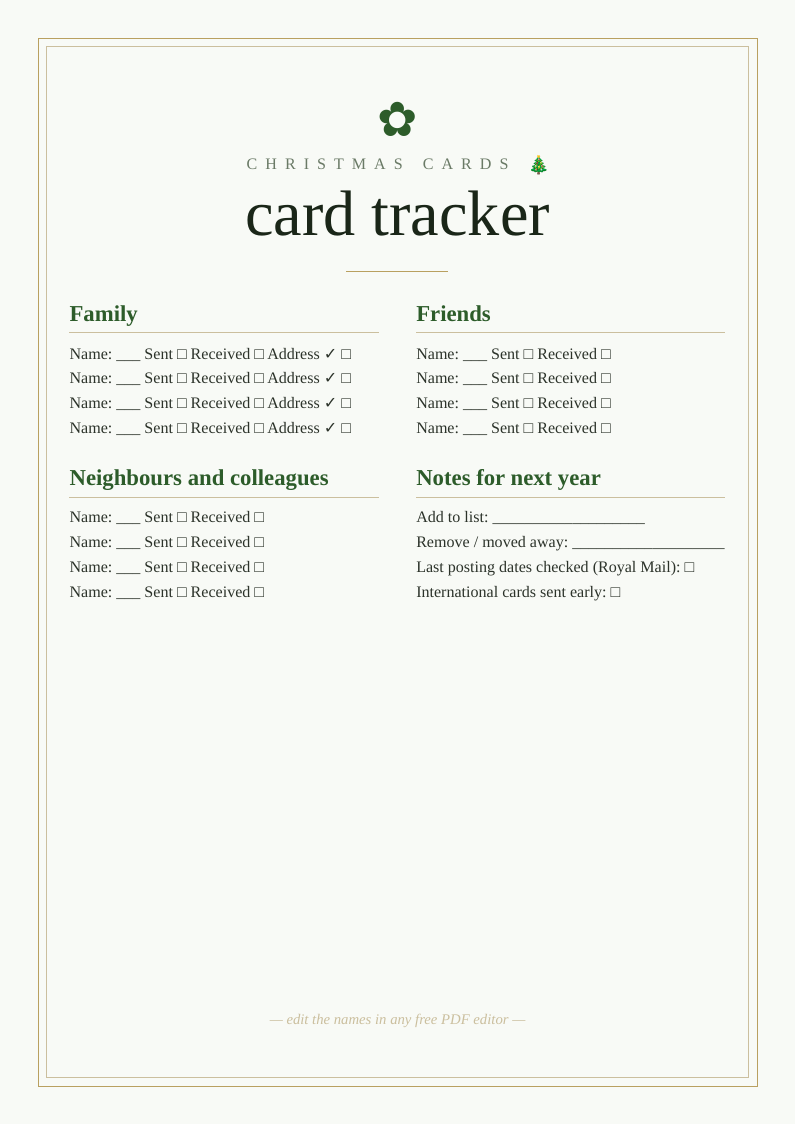 Christmas card sending tracker