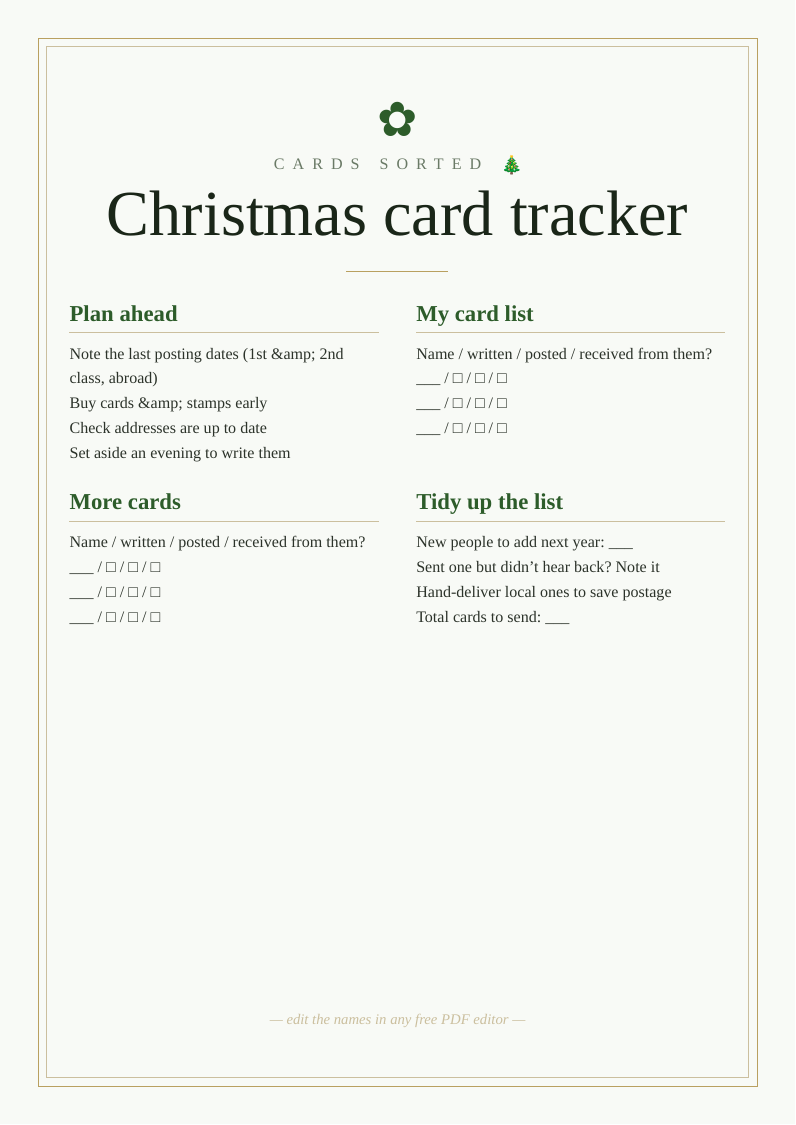 Christmas card writing tracker