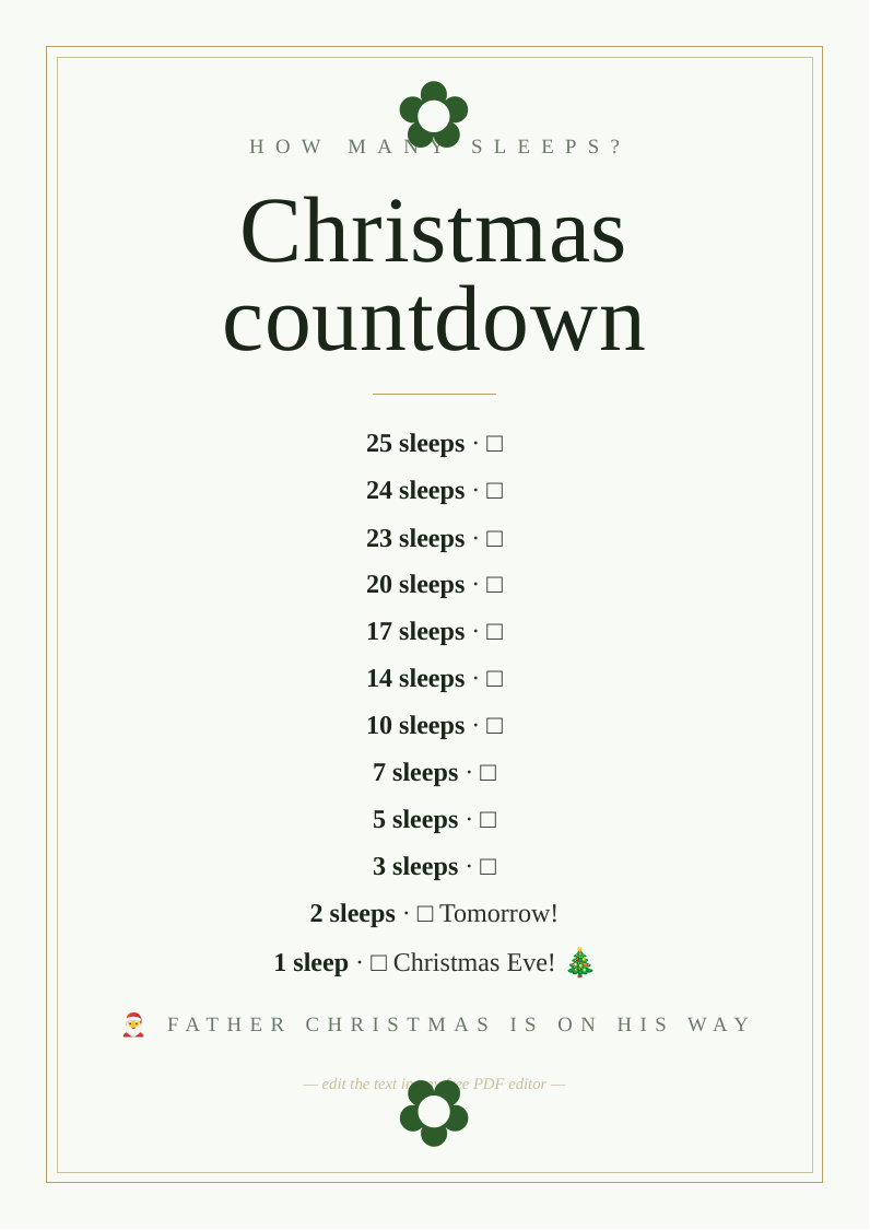 Christmas countdown chart