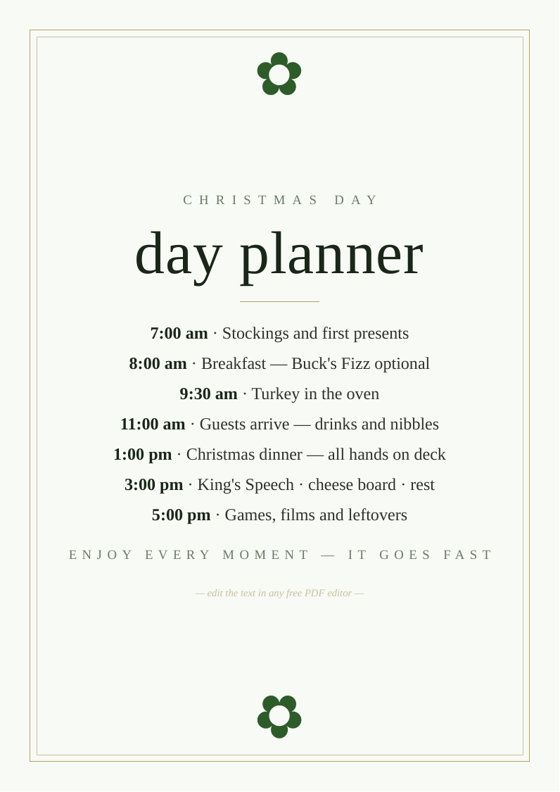 Christmas Day planner