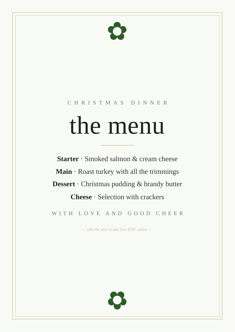 Dinner menu