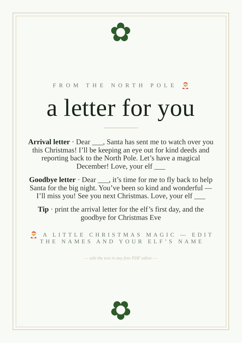 Elf arrival & goodbye letters