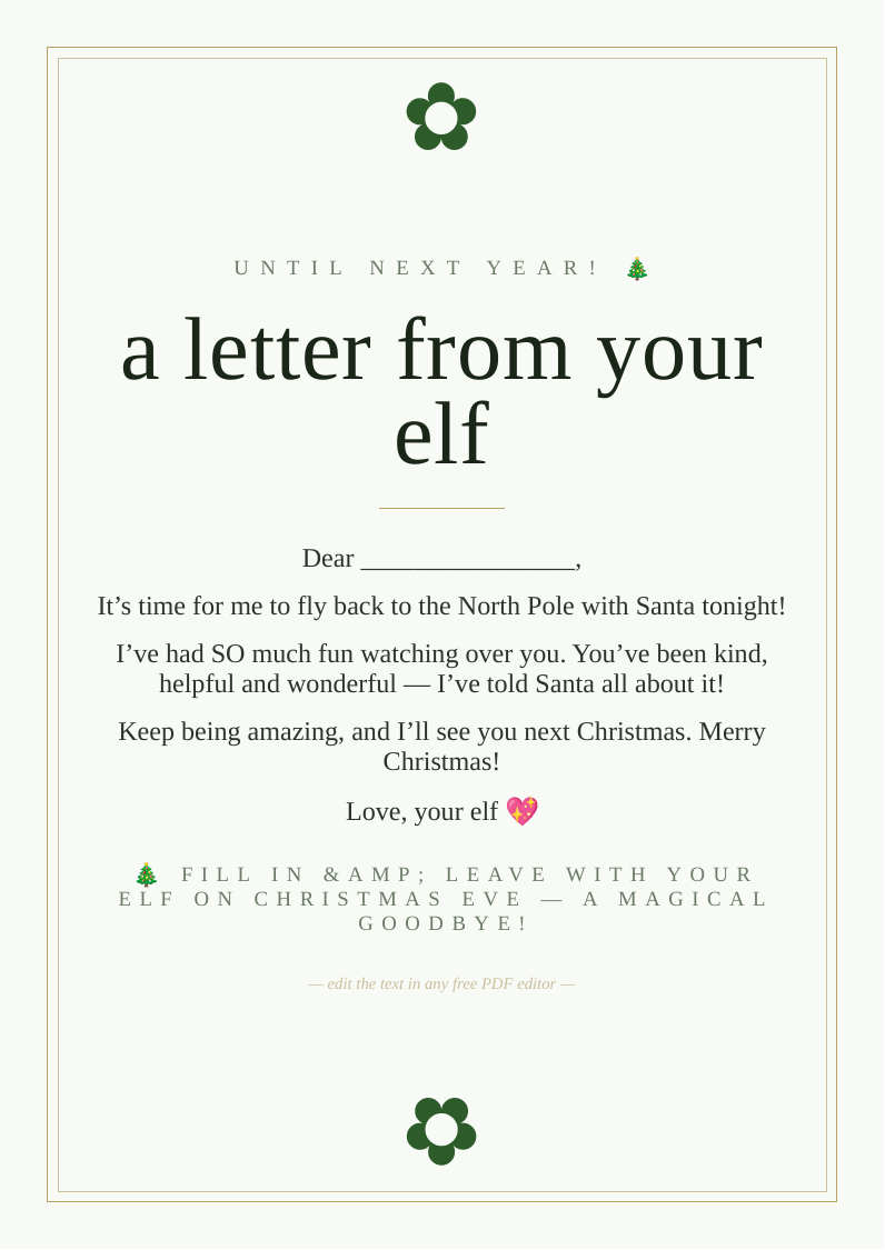 Elf goodbye letter
