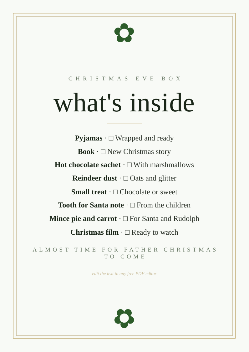 Christmas Eve box checklist