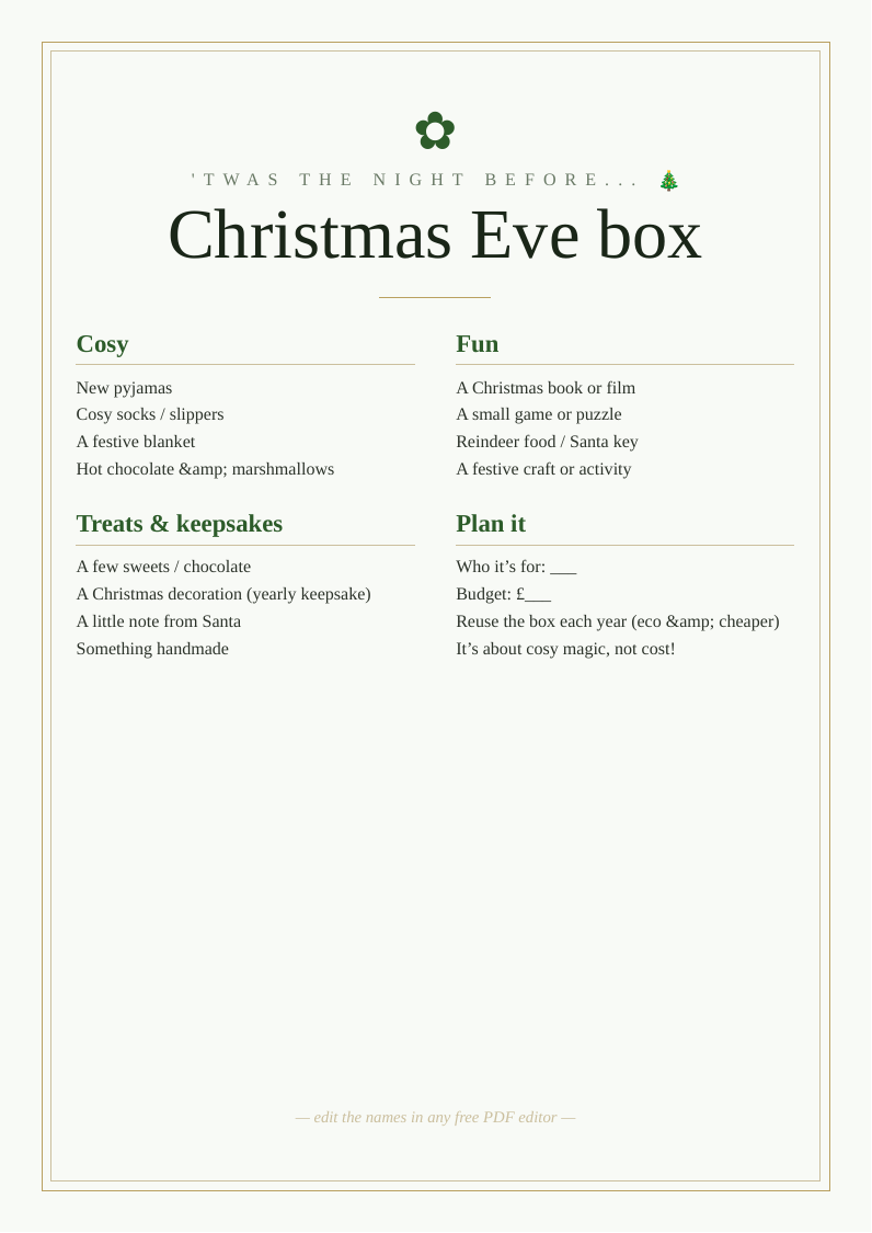 Christmas Eve box planner
