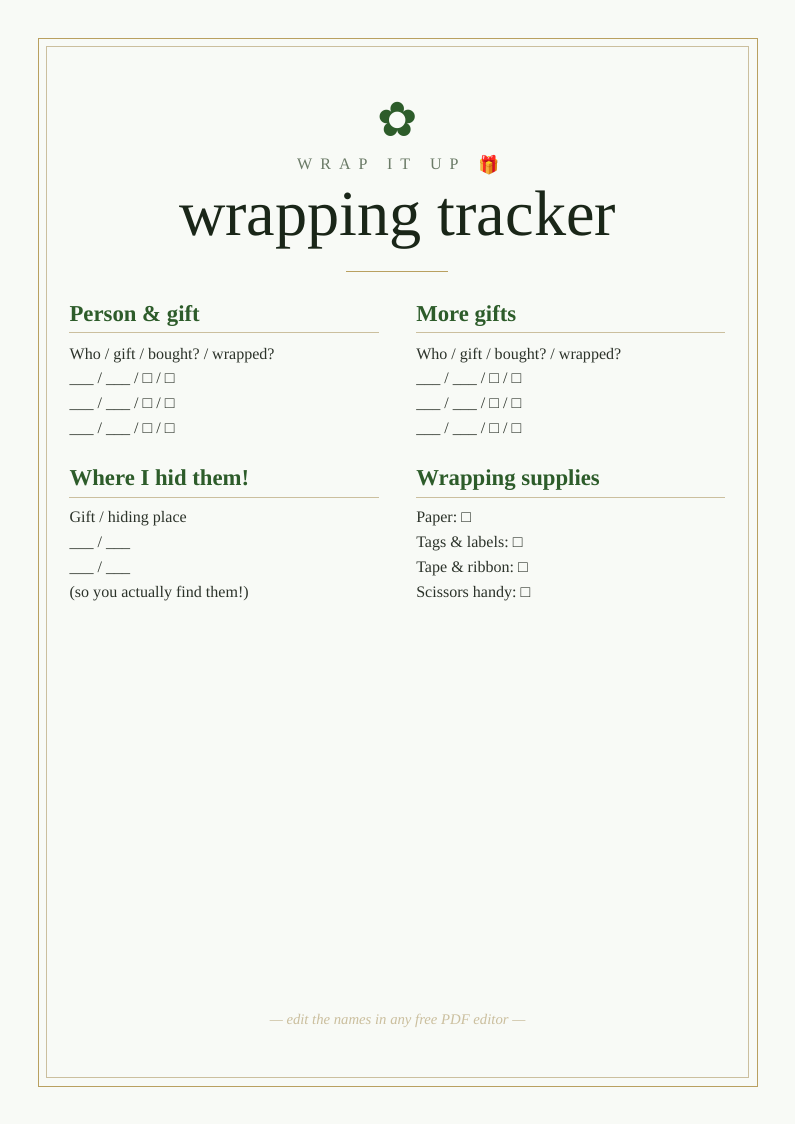 Gift wrapping tracker