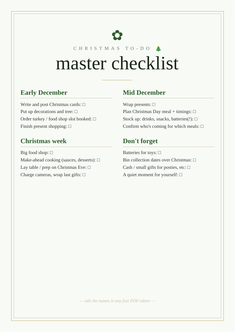 Christmas to-do master list
