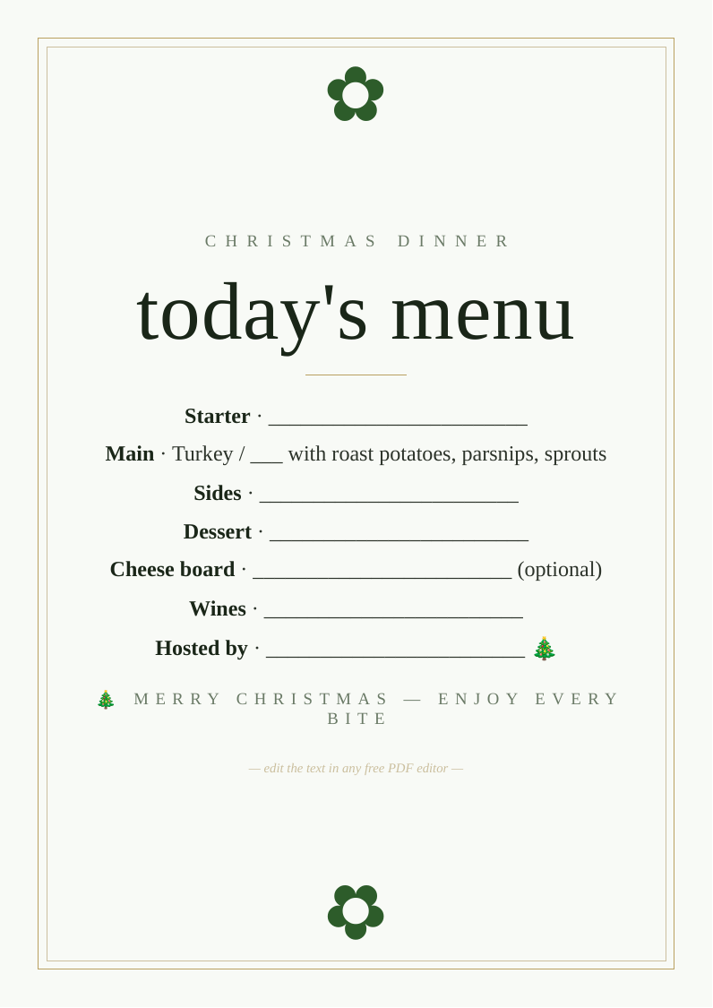 Christmas dinner menu sign