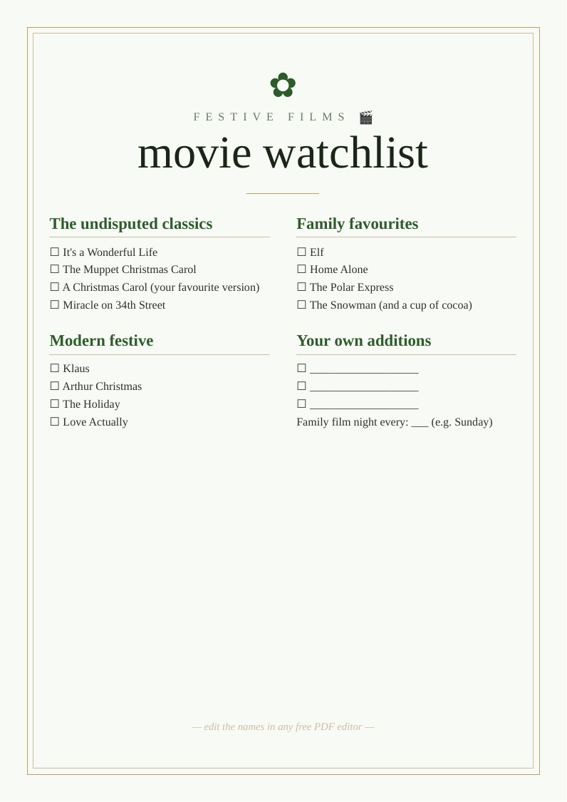 Christmas movie watchlist