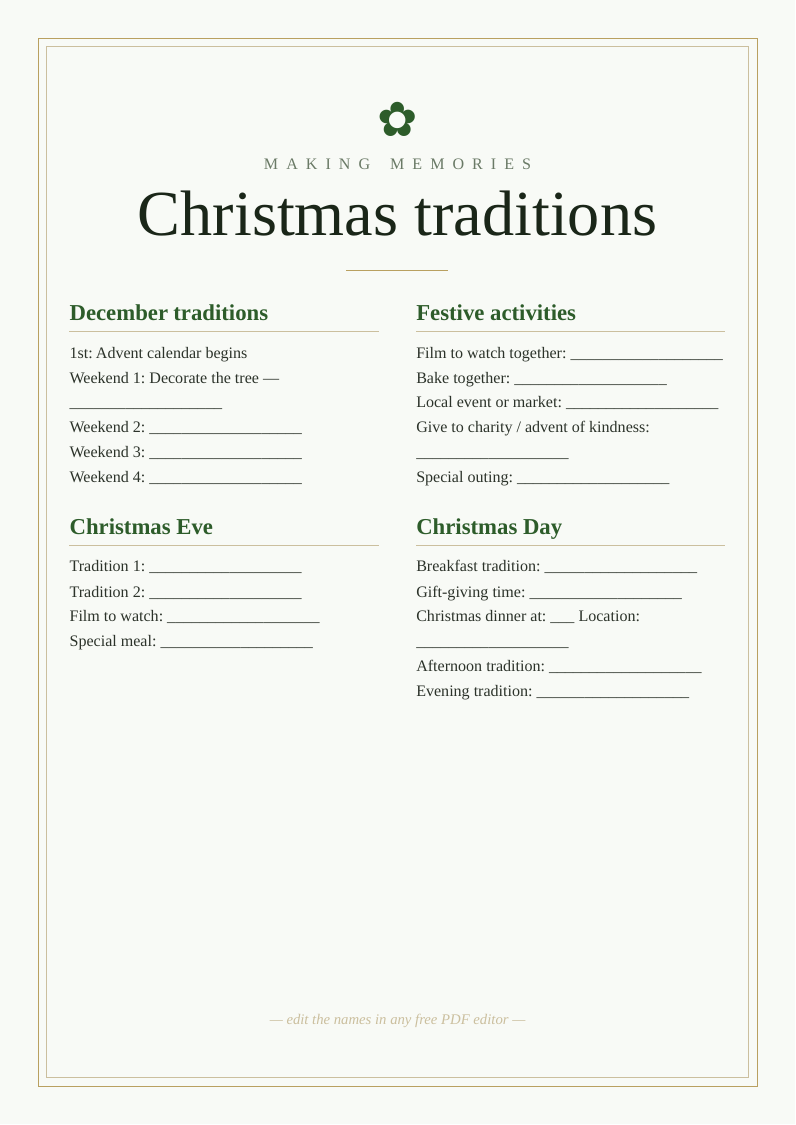 Christmas traditions planner