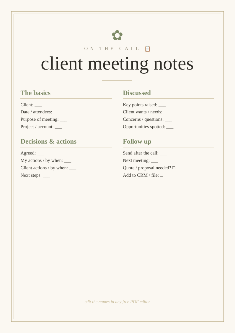 Client meeting notes
