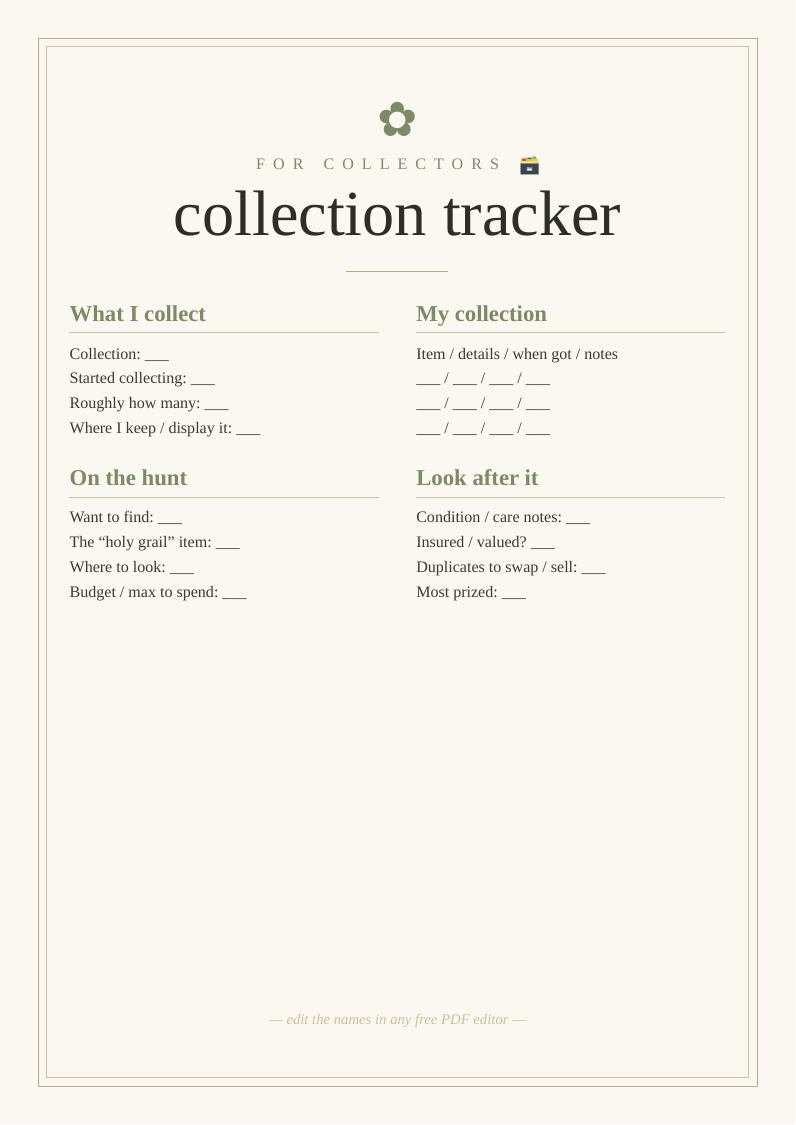 Collection inventory tracker