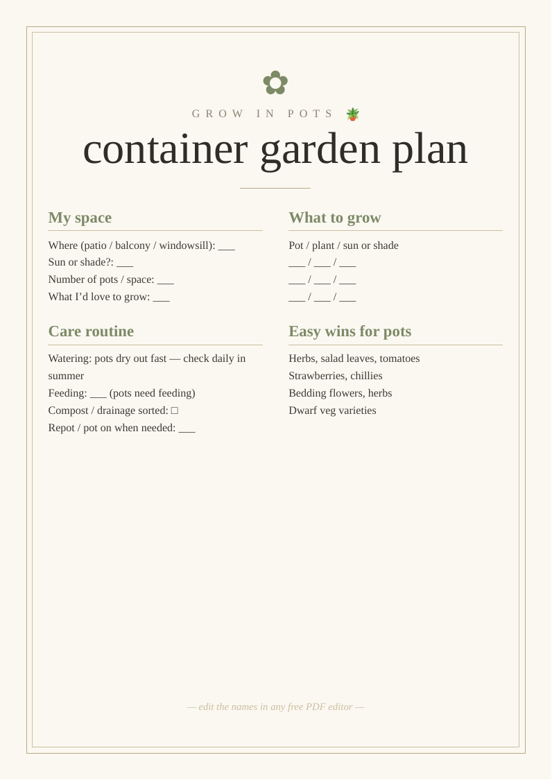 Container & pot gardening planner