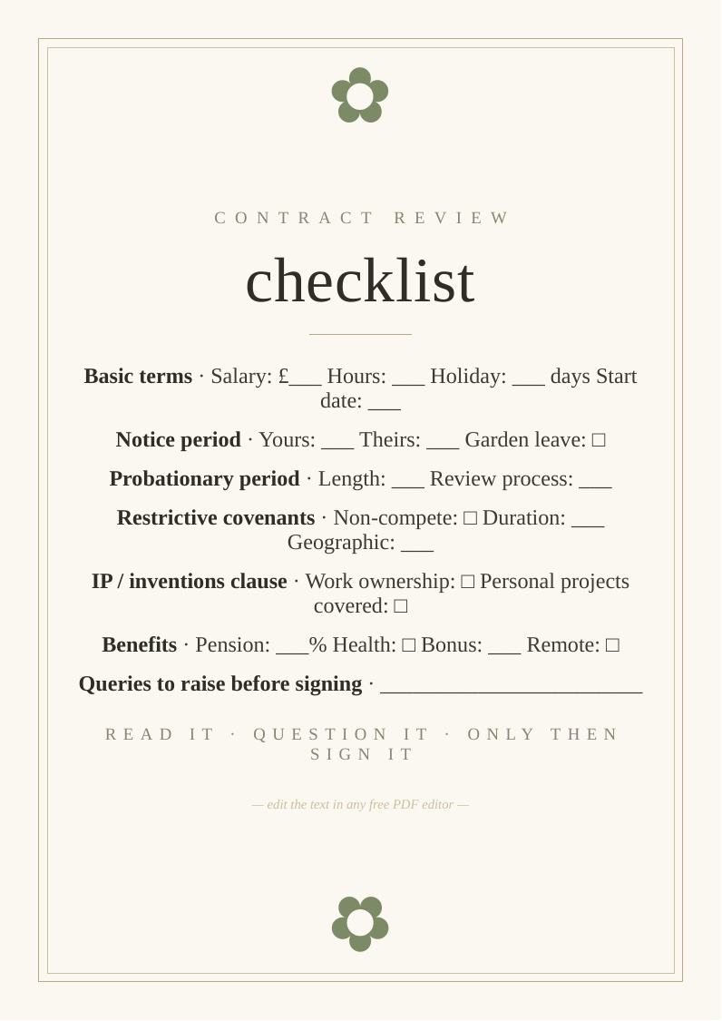 Employment contract review checklist