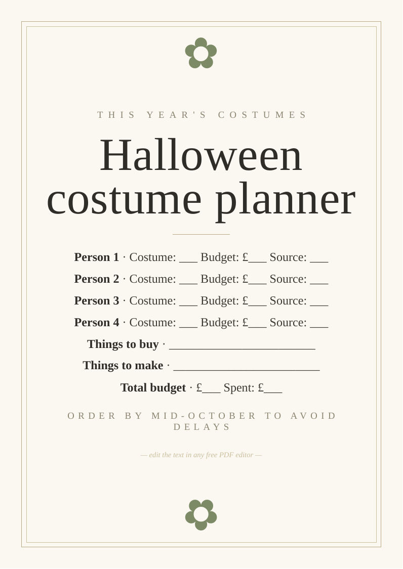 Costume ideas planner