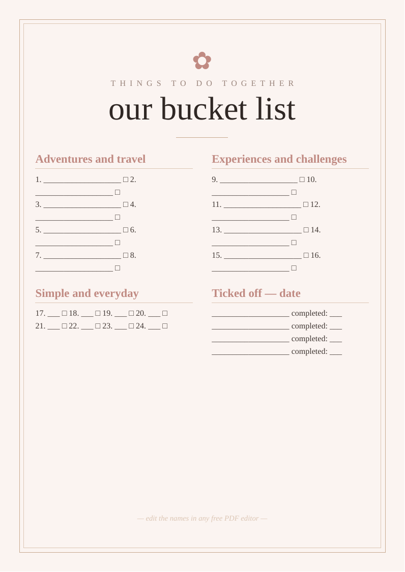 Couples bucket list
