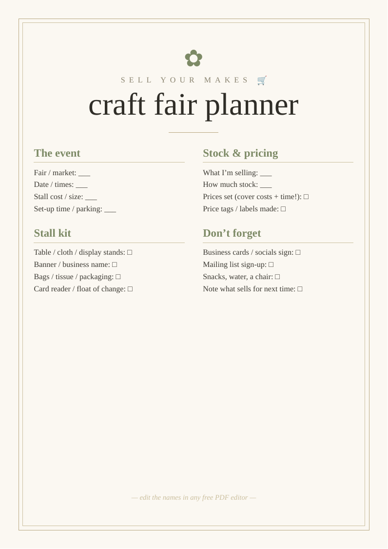 Craft fair / market stall planner
