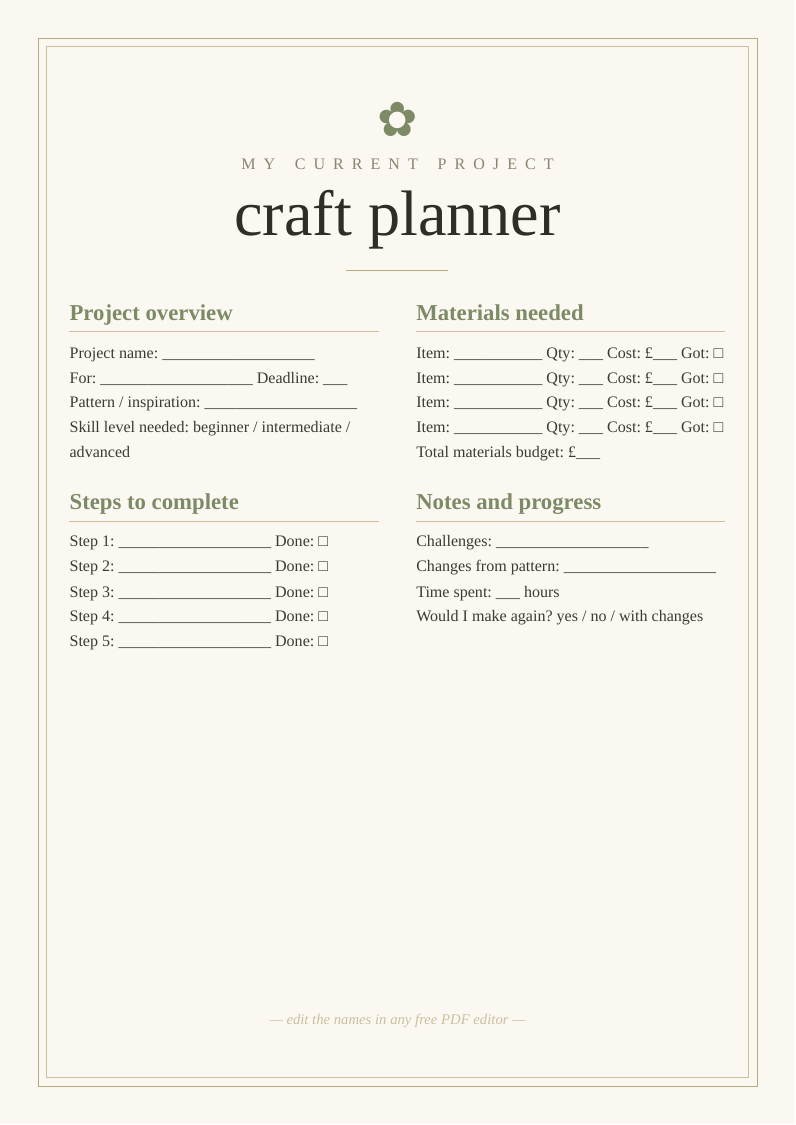 Craft project planner