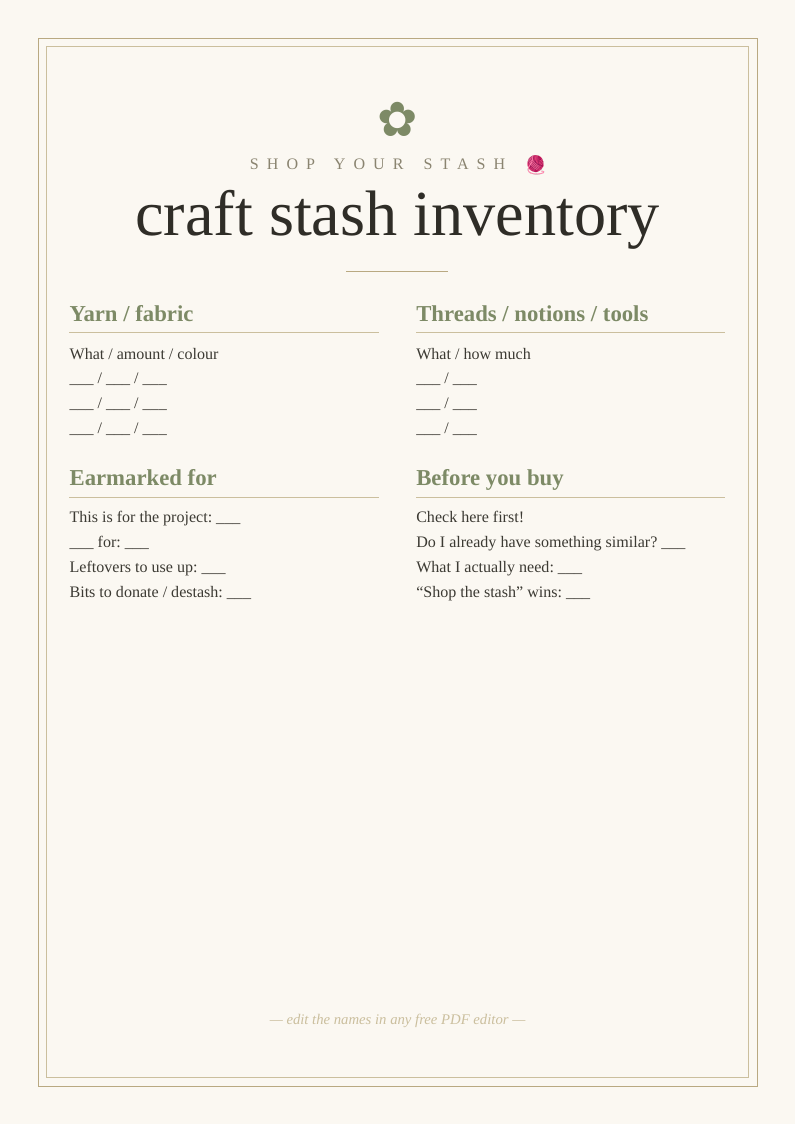 Craft stash inventory