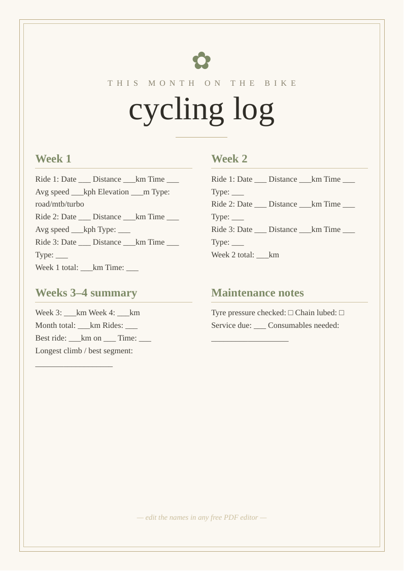 Cycling training log