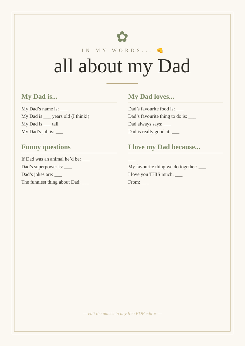 'All about my Dad' survey